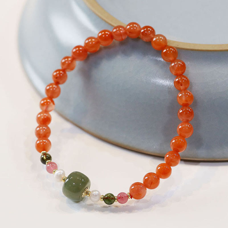 Braccialetto di fiducia e calma in agata rossa naturale Buddha Stones Hetian Jade Bead