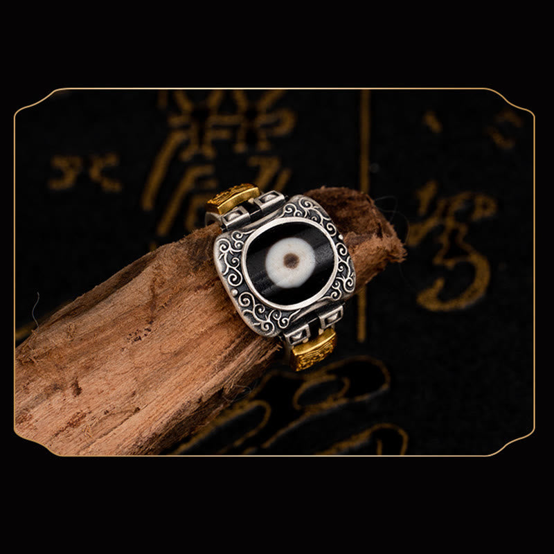 Anello di protezione con Buddha Stones Dzi in argento sterling 925 con design Zakiram della dea della ricchezza - image 5