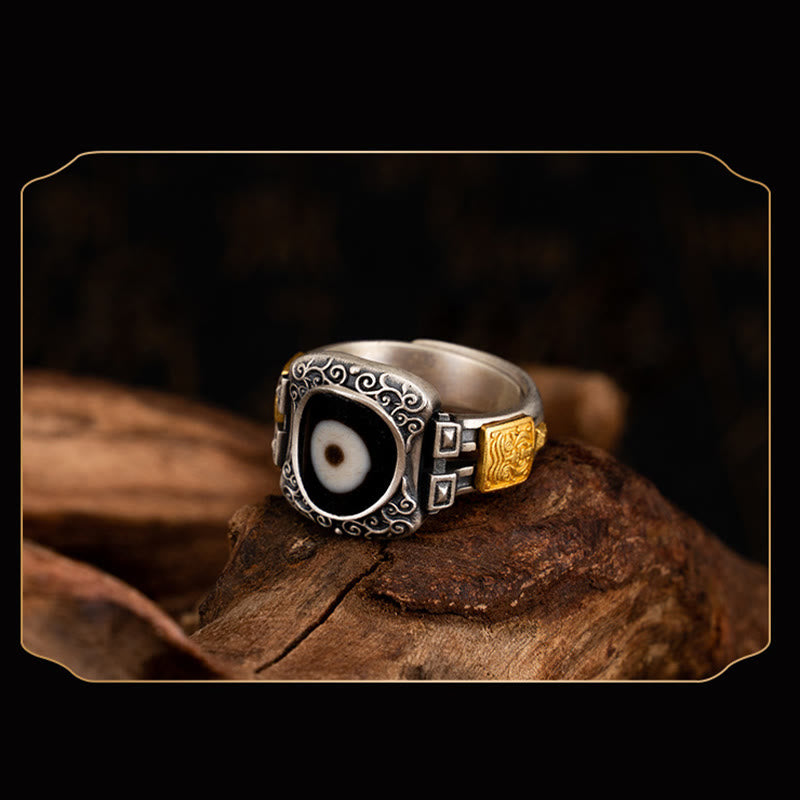 Anello di protezione con Buddha Stones Dzi in argento sterling 925 con design Zakiram della dea della ricchezza - image 6