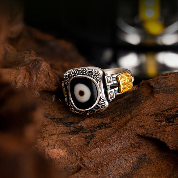 Anello di protezione con Buddha Stones Dzi in argento sterling 925 con design Zakiram della dea della ricchezza - image 4