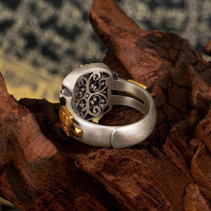 Anello di protezione con Buddha Stones Dzi in argento sterling 925 con design Zakiram della dea della ricchezza - image 3