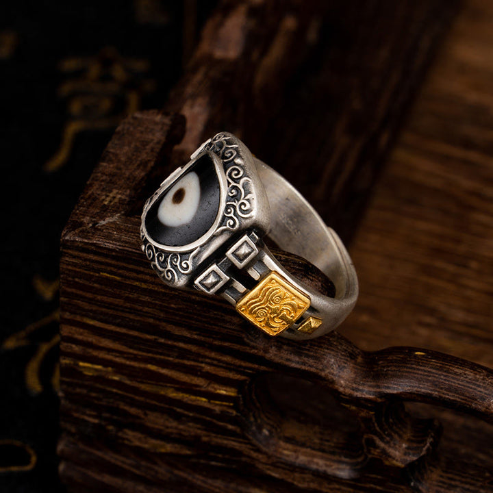 Anello di protezione con Buddha Stones Dzi in argento sterling 925 con design Zakiram della dea della ricchezza - image 2