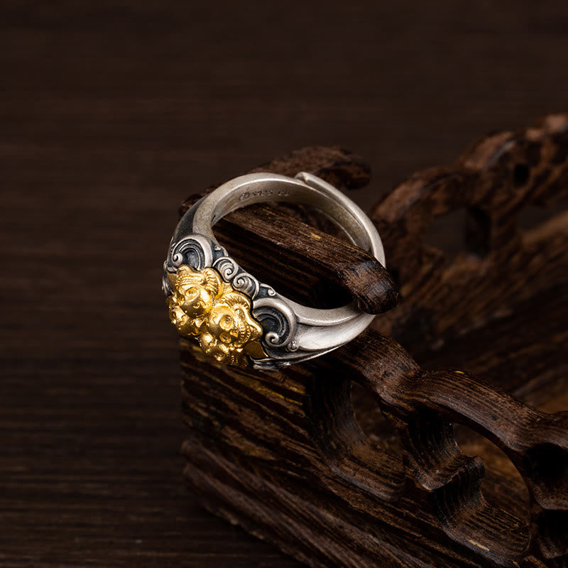 Anello regolabile con protezione del teschio tibetano in argento sterling 925 Buddha Stones - image 3