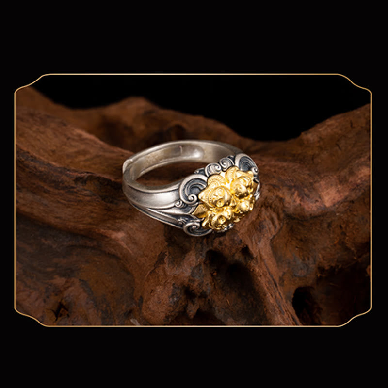 Anello regolabile con protezione del teschio tibetano in argento sterling 925 Buddha Stones - image 5