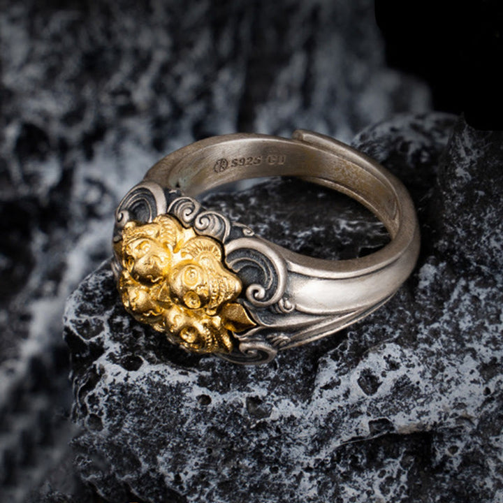 Anello regolabile con protezione del teschio tibetano in argento sterling 925 Buddha Stones - image 1