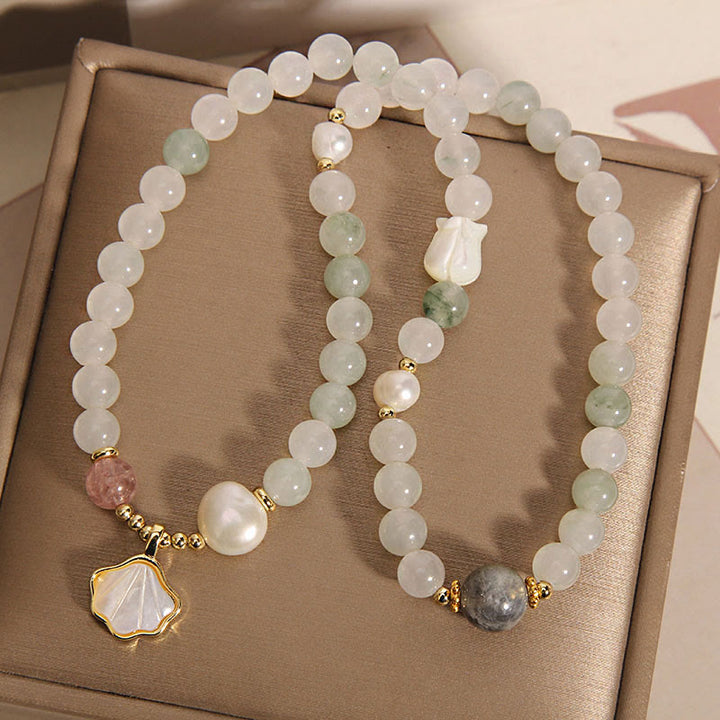 Braccialetto portafortuna con conchiglia di giada a doppio strato Buddha Stones