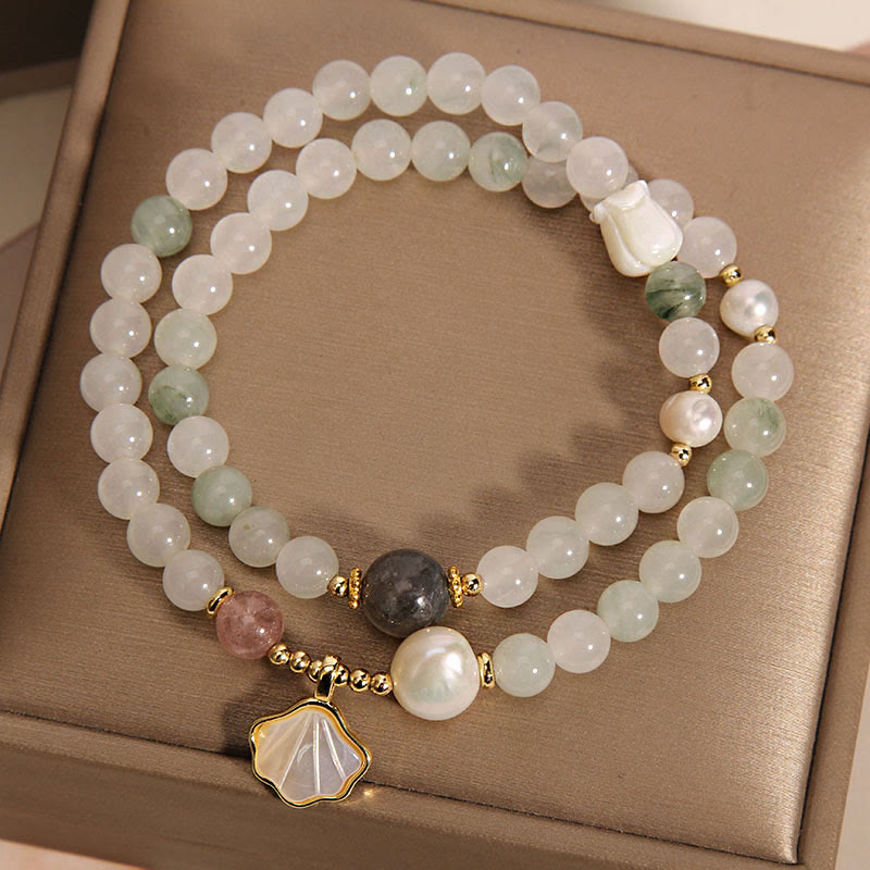Braccialetto portafortuna con conchiglia di giada a doppio strato Buddha Stones