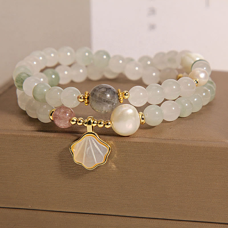 Braccialetto portafortuna con conchiglia di giada a doppio strato Buddha Stones