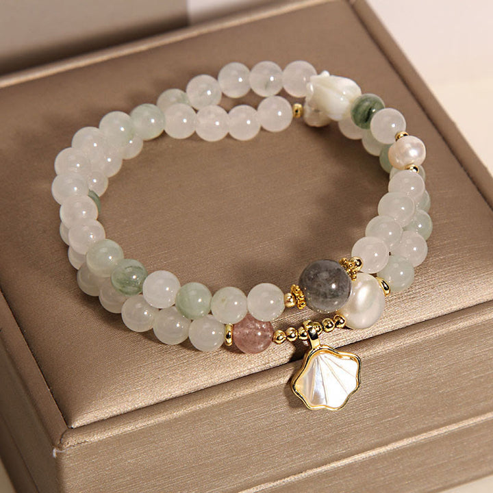 Braccialetto portafortuna con conchiglia di giada a doppio strato Buddha Stones