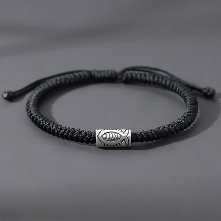 Braccialetto con corda nera Buddha Stones Tibet Koi Fish Wealth