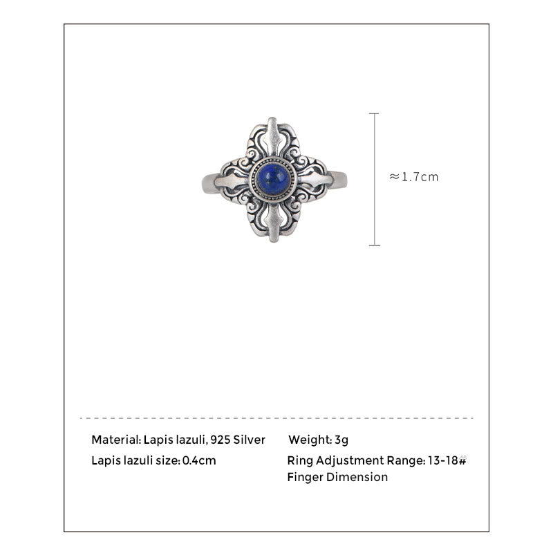 Anello regolabile positivo in lazurite naturale in argento sterling 925 Buddha Stones in Tibet - image 8