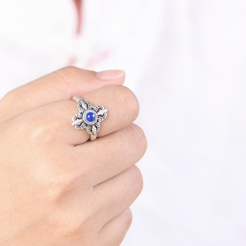 Anello regolabile positivo in lazurite naturale in argento sterling 925 Buddha Stones in Tibet - image 4