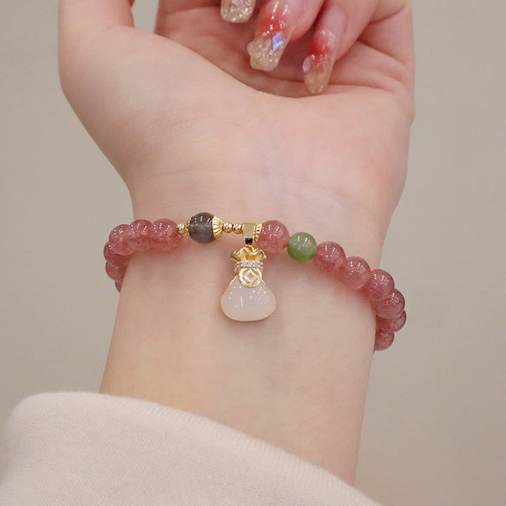 Buddha Stones, quarzo fragola naturale, giada, fibbia della pace, portamonete, braccialetto curativo