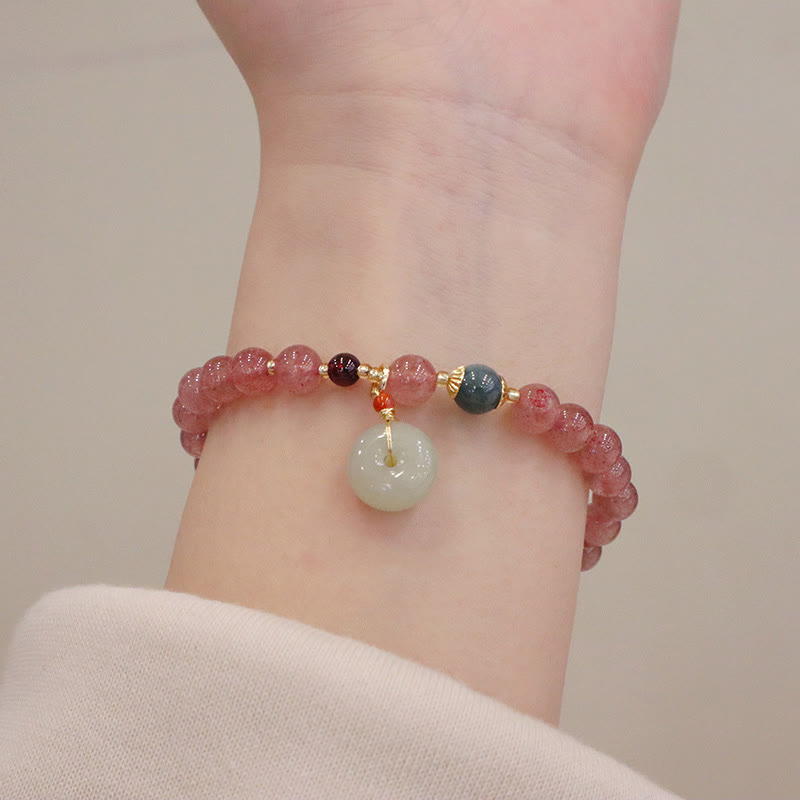 Buddha Stones, quarzo fragola naturale, giada, fibbia della pace, portamonete, braccialetto curativo