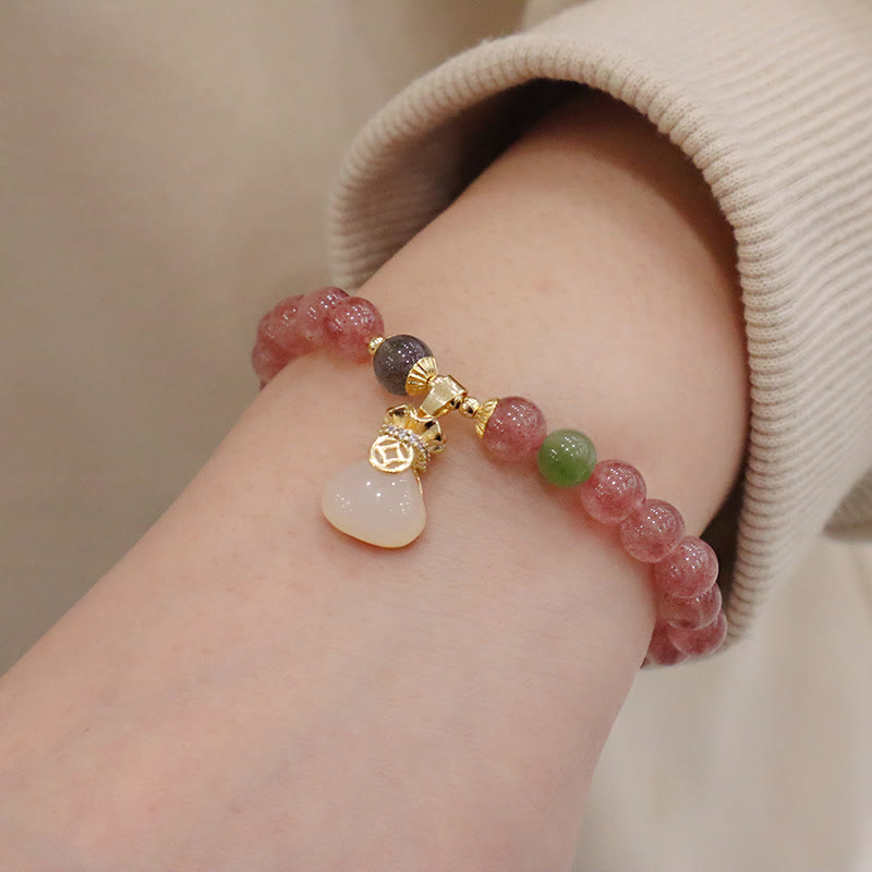Buddha Stones, quarzo fragola naturale, giada, fibbia della pace, portamonete, braccialetto curativo