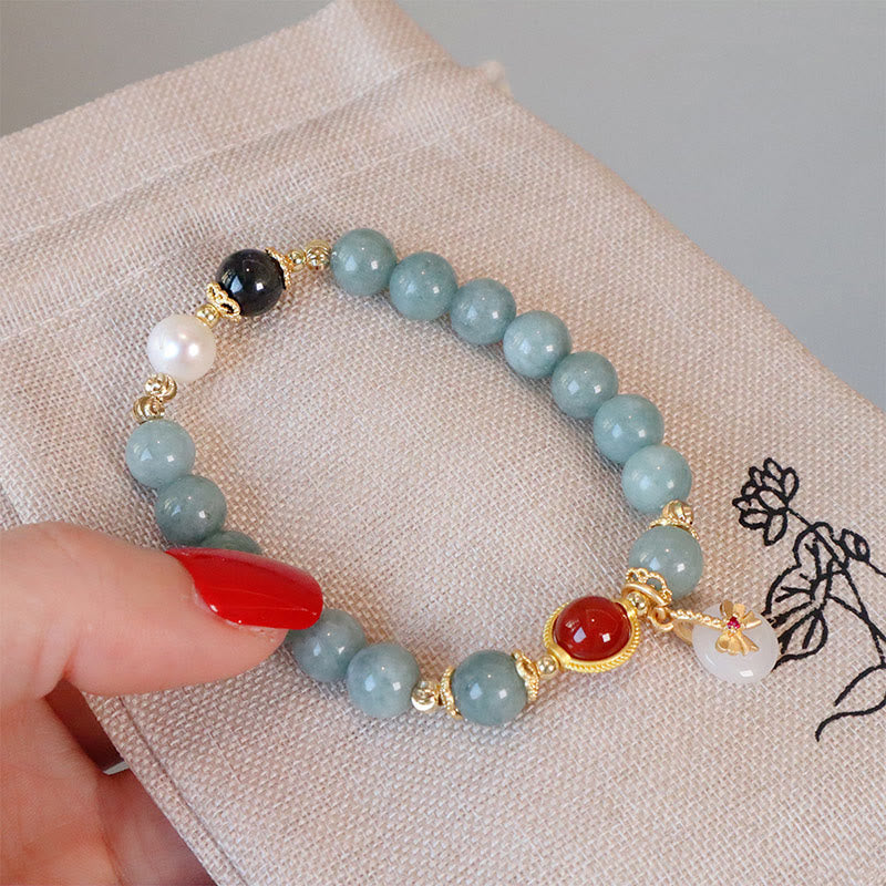 Braccialetto della fortuna con papillon in perle di agata rossa e giada naturale Buddha Stones
