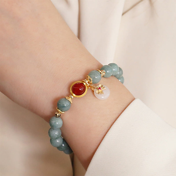 Braccialetto della fortuna con papillon in perle di agata rossa e giada naturale Buddha Stones