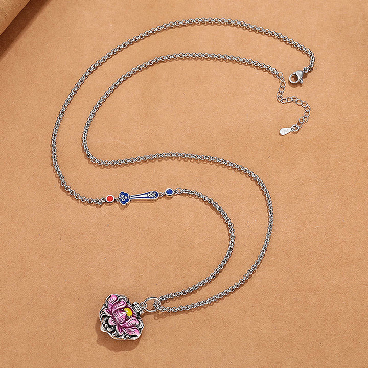 Collana pendente Buddha Stones in rame Tibet Lotus Luck New Begining