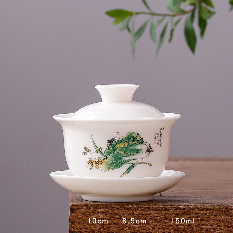 Buddha Stones porcellana bianca paesaggio di montagna campagna ceramica gaiwan tazza da tè kung fu tazza da tè e piattino con coperchio