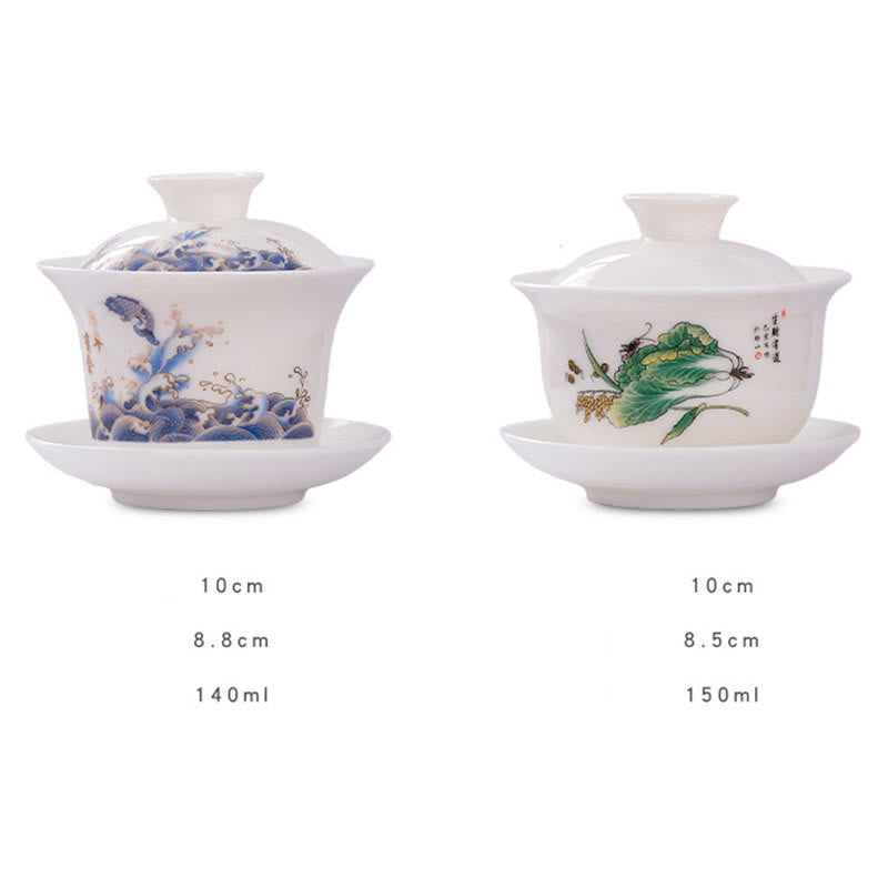 Buddha Stones porcellana bianca paesaggio di montagna campagna ceramica gaiwan tazza da tè kung fu tazza da tè e piattino con coperchio