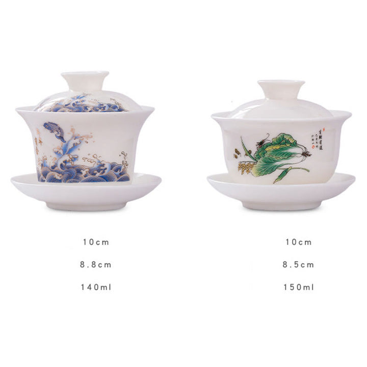 Buddha Stones porcellana bianca paesaggio di montagna campagna ceramica gaiwan tazza da tè kung fu tazza da tè e piattino con coperchio