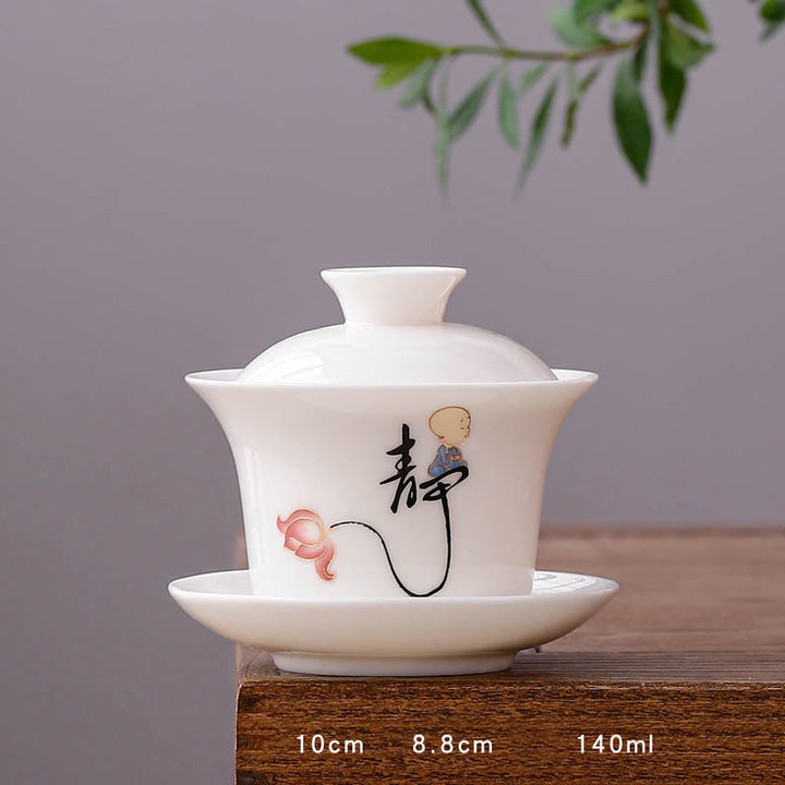 Buddha Stones porcellana bianca paesaggio di montagna campagna ceramica gaiwan tazza da tè kung fu tazza da tè e piattino con coperchio