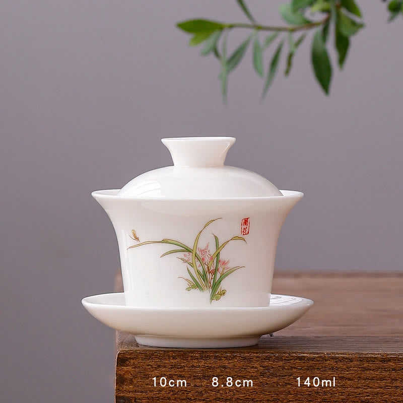 Buddha Stones porcellana bianca paesaggio di montagna campagna ceramica gaiwan tazza da tè kung fu tazza da tè e piattino con coperchio