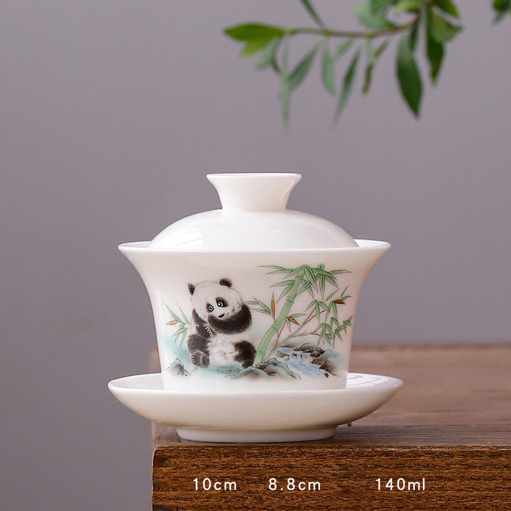 Buddha Stones porcellana bianca paesaggio di montagna campagna ceramica gaiwan tazza da tè kung fu tazza da tè e piattino con coperchio