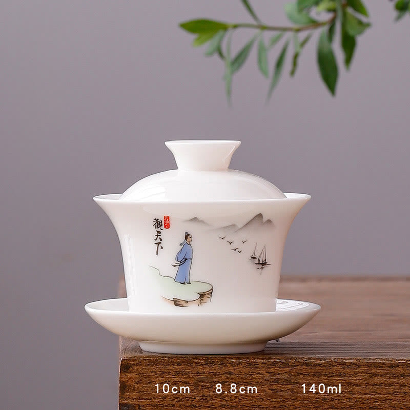 Buddha Stones porcellana bianca paesaggio di montagna campagna ceramica gaiwan tazza da tè kung fu tazza da tè e piattino con coperchio