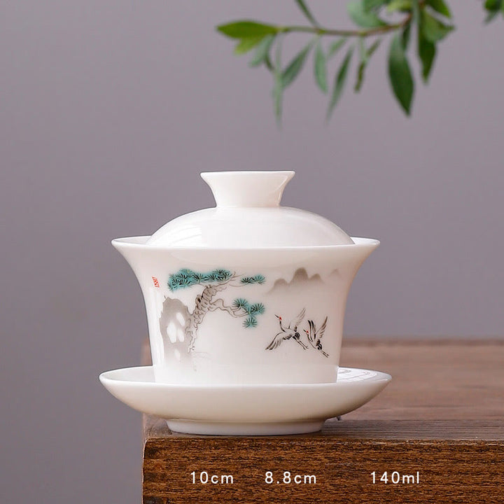 Buddha Stones porcellana bianca paesaggio di montagna campagna ceramica gaiwan tazza da tè kung fu tazza da tè e piattino con coperchio