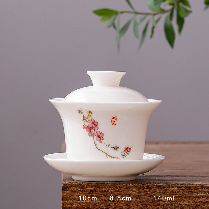 Buddha Stones porcellana bianca paesaggio di montagna campagna ceramica gaiwan tazza da tè kung fu tazza da tè e piattino con coperchio
