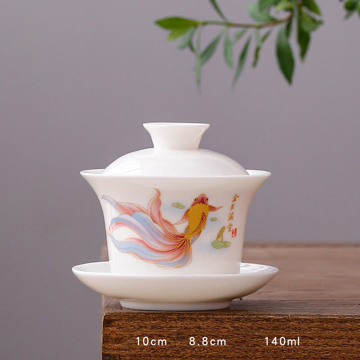 Buddha Stones porcellana bianca paesaggio di montagna campagna ceramica gaiwan tazza da tè kung fu tazza da tè e piattino con coperchio