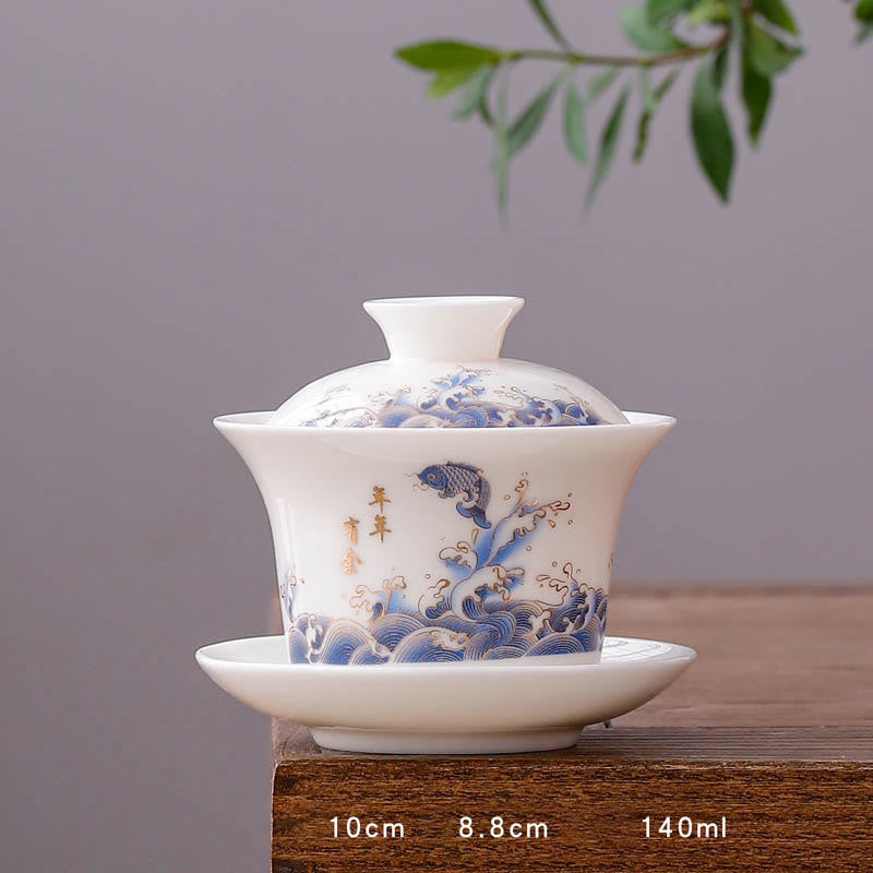 Buddha Stones porcellana bianca paesaggio di montagna campagna ceramica gaiwan tazza da tè kung fu tazza da tè e piattino con coperchio