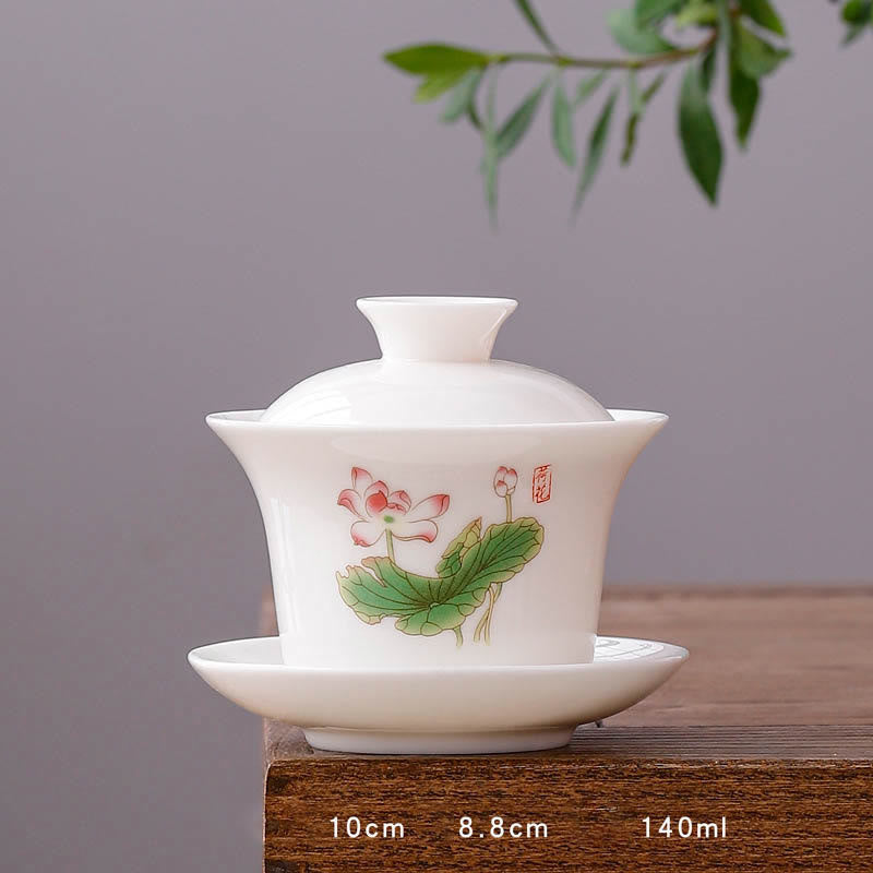 Buddha Stones porcellana bianca paesaggio di montagna campagna ceramica gaiwan tazza da tè kung fu tazza da tè e piattino con coperchio