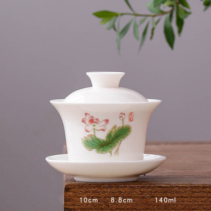 Buddha Stones porcellana bianca paesaggio di montagna campagna ceramica gaiwan tazza da tè kung fu tazza da tè e piattino con coperchio