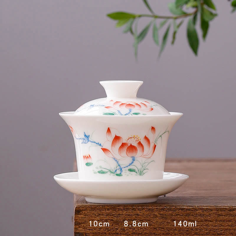 Buddha Stones porcellana bianca paesaggio di montagna campagna ceramica gaiwan tazza da tè kung fu tazza da tè e piattino con coperchio