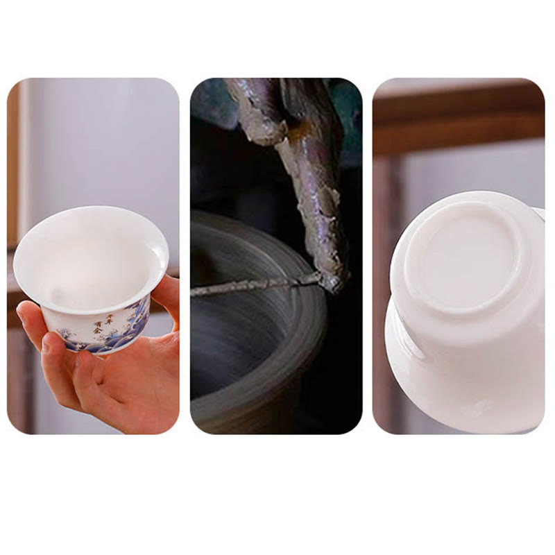Buddha Stones porcellana bianca paesaggio di montagna campagna ceramica gaiwan tazza da tè kung fu tazza da tè e piattino con coperchio
