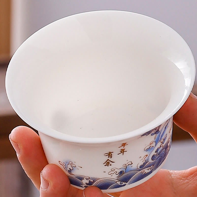 Buddha Stones porcellana bianca paesaggio di montagna campagna ceramica gaiwan tazza da tè kung fu tazza da tè e piattino con coperchio