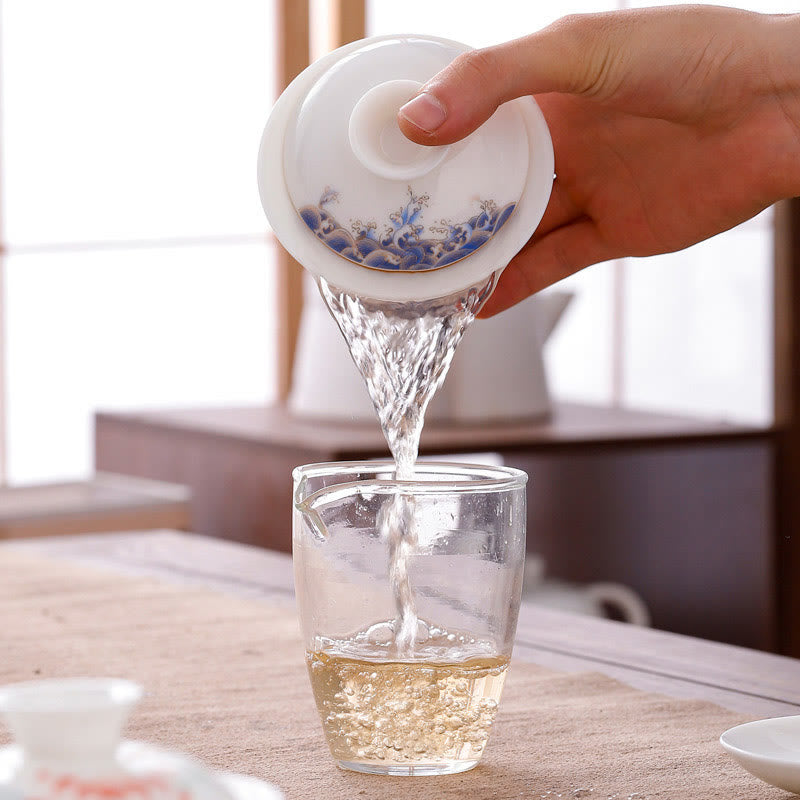 Buddha Stones porcellana bianca paesaggio di montagna campagna ceramica gaiwan tazza da tè kung fu tazza da tè e piattino con coperchio