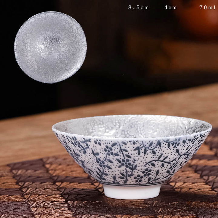 Buddha Stones Tibet Modello Fu Carattere Tazza da tè in ceramica argento dorato Tazze da tè Kung Fu 55 ml