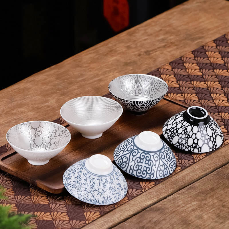 Buddha Stones Tibet Modello Fu Carattere Tazza da tè in ceramica argento dorato Tazze da tè Kung Fu 55 ml