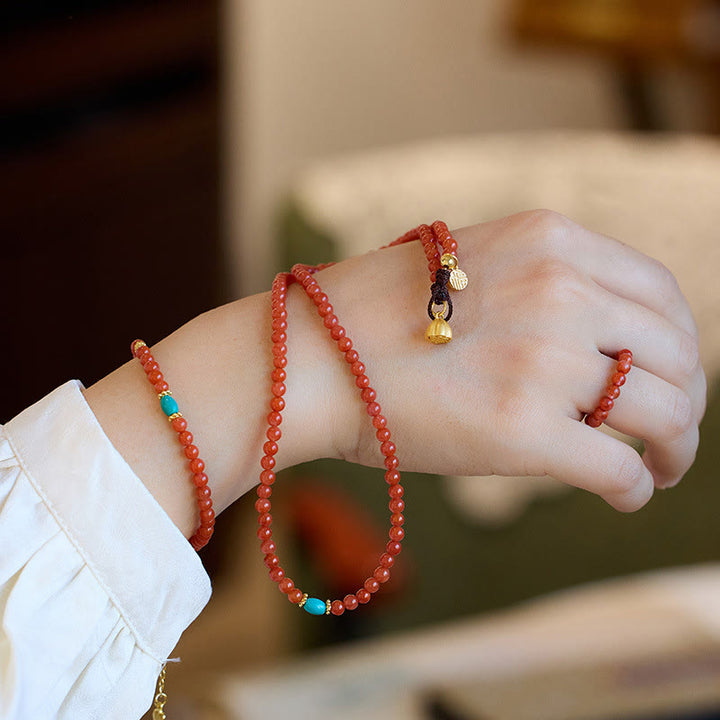 Buddha Stones 925 Sterling Silver Placcato Oro Naturale Agata Rossa Turchese Fiducia Bracciale Collana Ciondolo Anello Set
