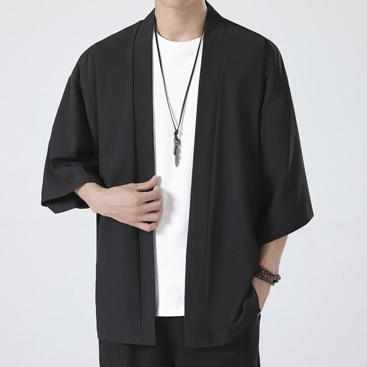 Kimono da uomo a tinta unita con apertura frontale e motivo Buddha Stones. - image 1