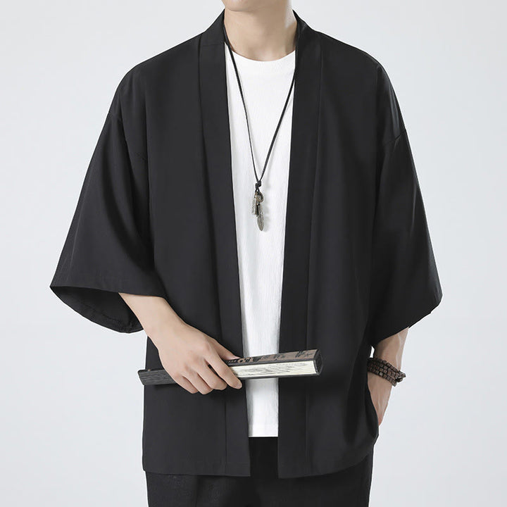 Kimono da uomo a tinta unita con apertura frontale e motivo Buddha Stones. - Nero (solo giacca) - US/UK/AU46, EU56 (5XL) - image 0