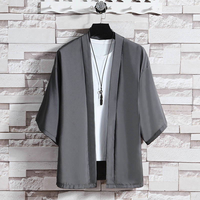 Kimono da uomo a tinta unita con apertura frontale e motivo Buddha Stones. - Grigio scuro (solo giacca) - US/UK/AU46, EU56 (5XL) - image 16