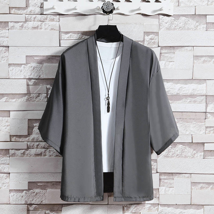 Kimono da uomo a tinta unita con apertura frontale e motivo Buddha Stones. - Grigio scuro (solo giacca) - US/UK/AU46, EU56 (5XL) - image 16