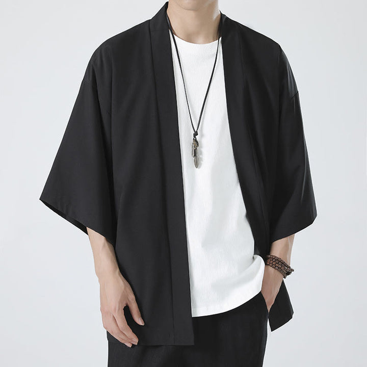 Kimono da uomo a tinta unita con apertura frontale e motivo Buddha Stones. - image 4