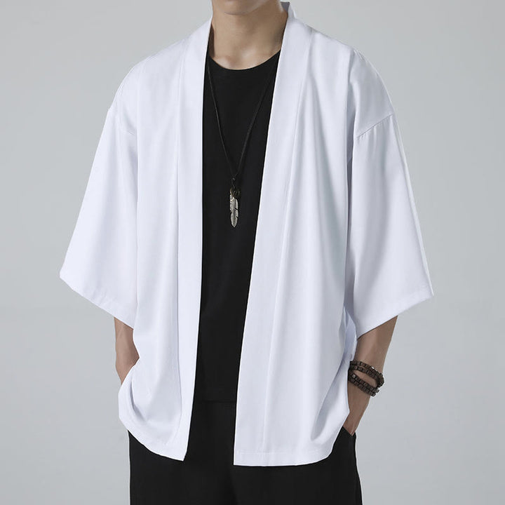 Kimono da uomo a tinta unita con apertura frontale e motivo Buddha Stones. - image 11