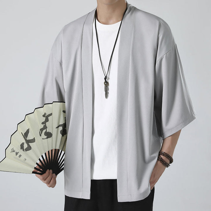 Kimono da uomo a tinta unita con apertura frontale e motivo Buddha Stones. - image 13