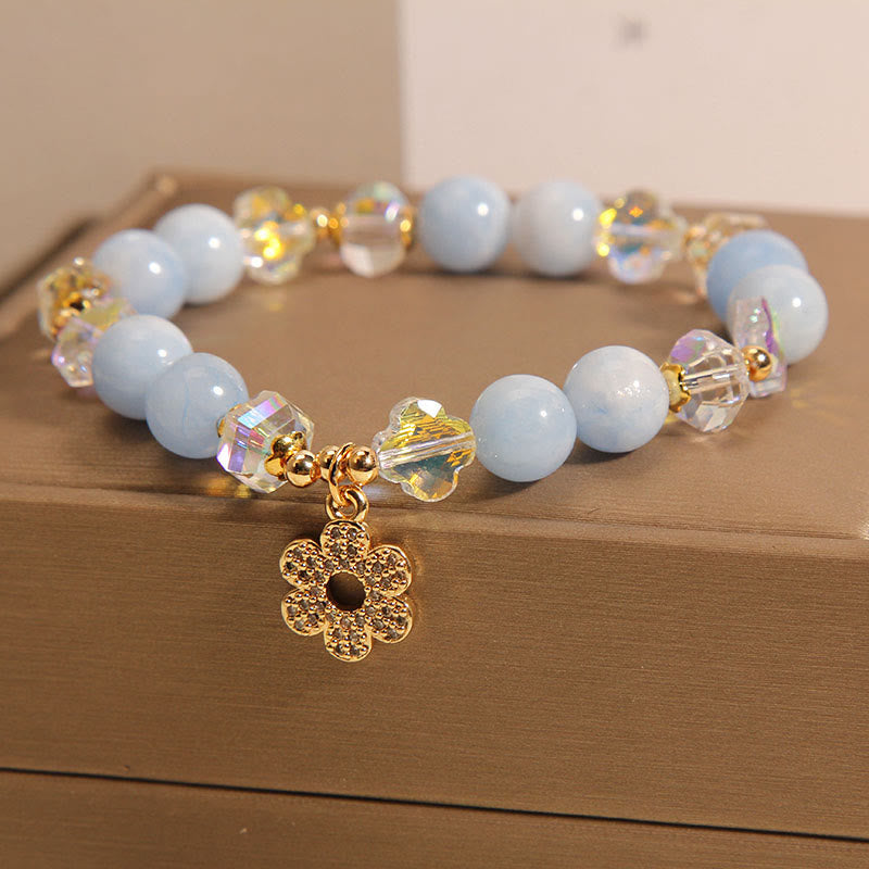 Braccialetto di cristallo curativo naturale con fiore di acquamarina Buddha Stones